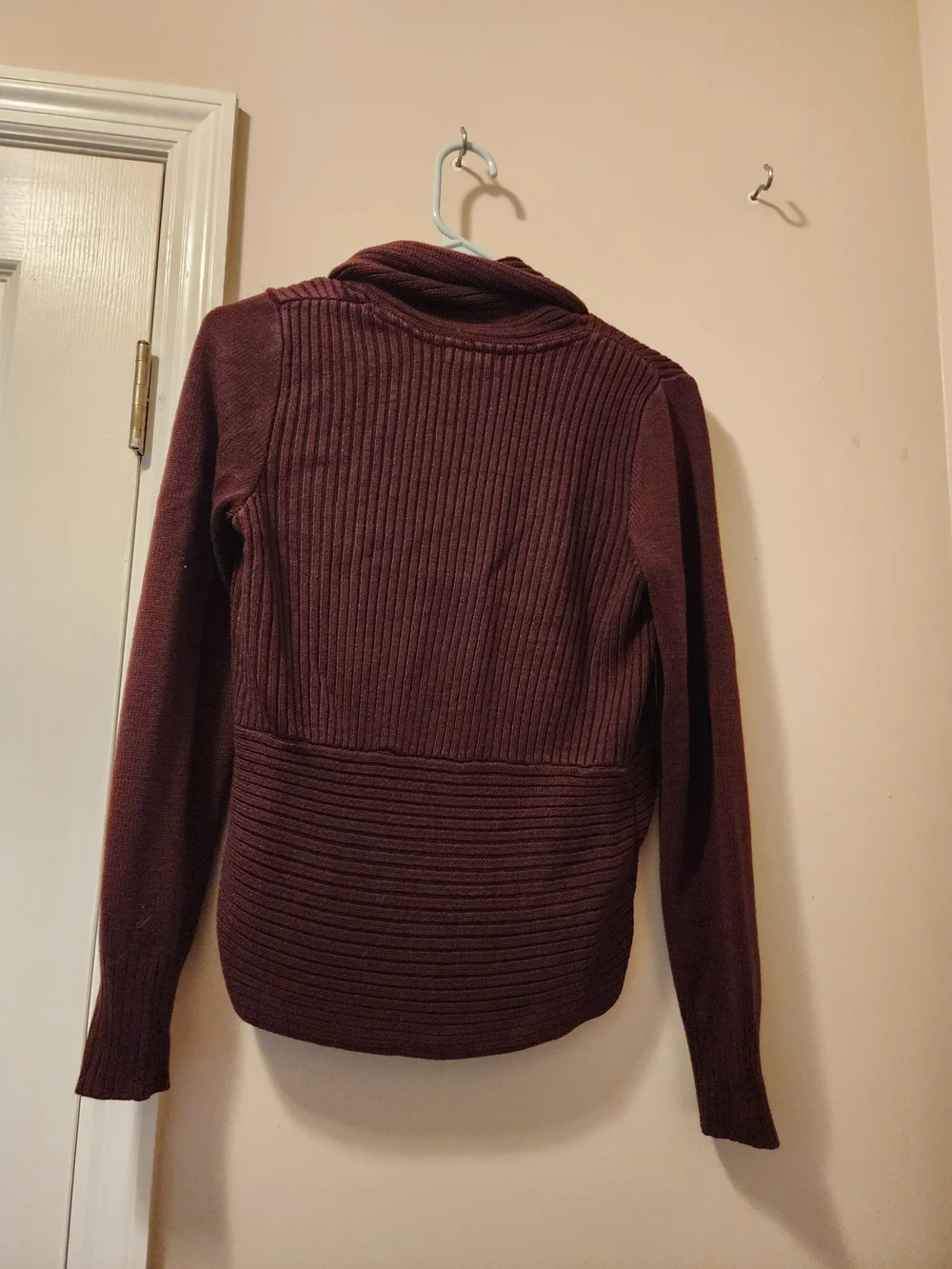 H&M Open-Front Ribbed Cardigan Sweater - Burgundy